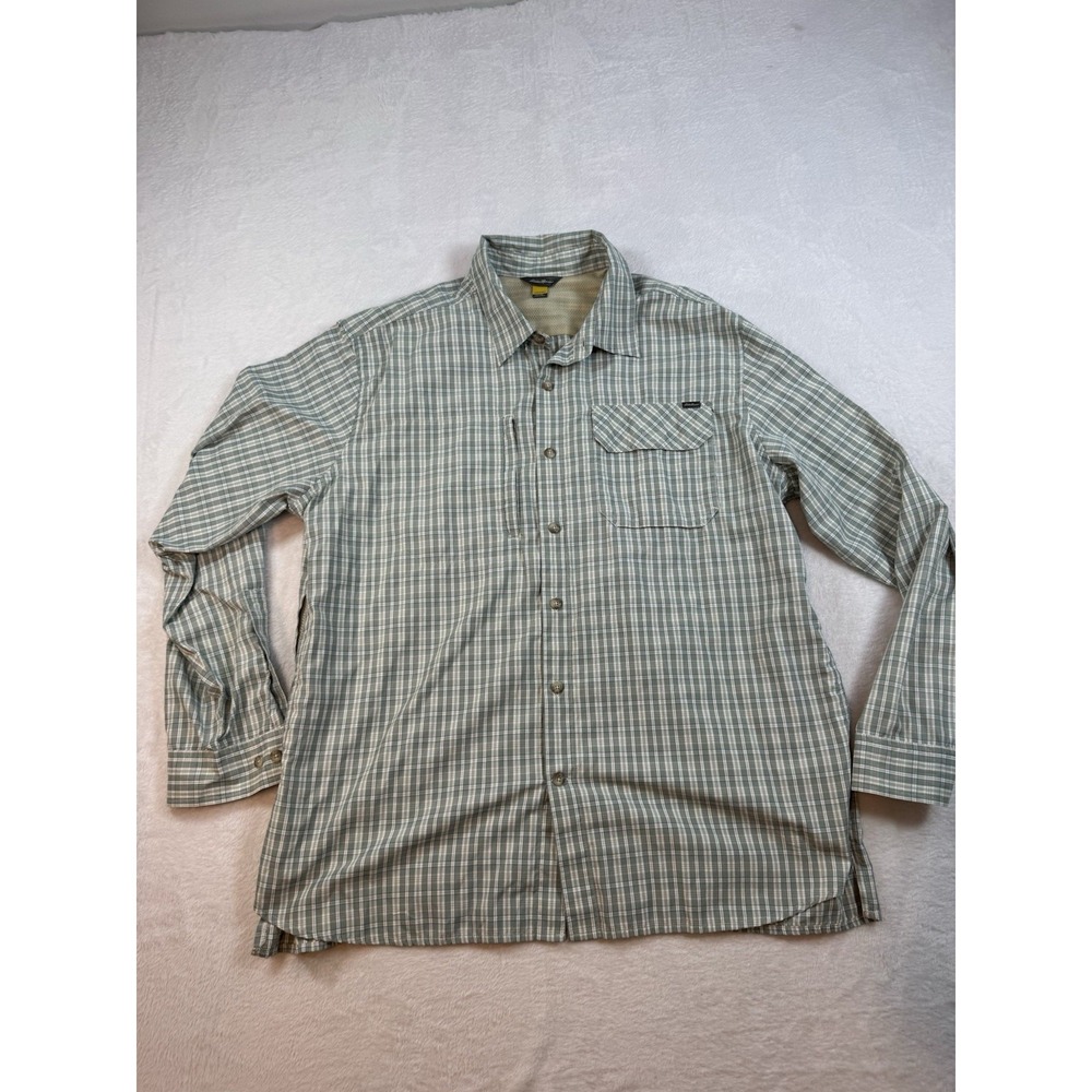 Eddie Bauer Travex Shirt Mens XL Plaid‎ LS Hiking Travel Vented Zip Pocket